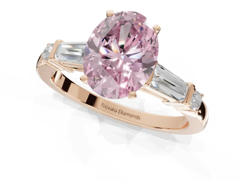 Oval Tapered Baguette Engagement Ring Setting for a Fancy Pink Lab-Grown Diamond | Rose Gold
