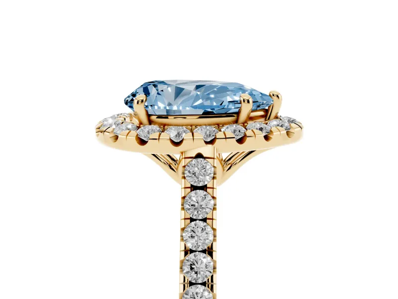 Pear-Shaped Raised Halo Engagement Ring Setting for a Fancy Blue Lab-Grown Diamond | Yellow Gold