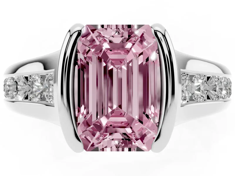 Emerald Cut Half Bezel Engagement Ring Setting for a Fancy Pink Lab-Grown Diamond | Platinum