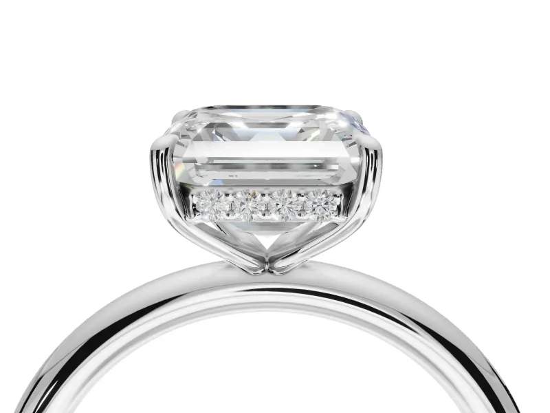 Asscher Cut Hidden Halo Engagement Ring Setting | Thin Plain Band | Platinum