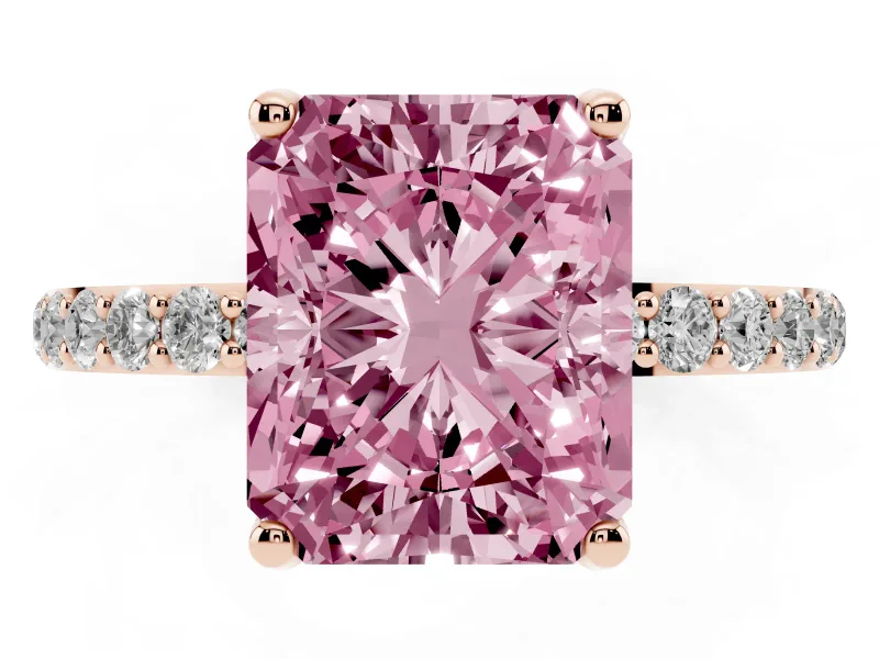 Radiant Cut Pave Engagement Ring Setting for a Fancy Pink Lab-Grown Diamond | Slim Band | Rose Gold