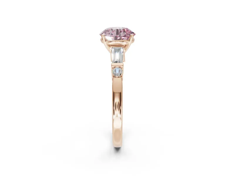 Round Tapered Baguette Engagement Ring Setting for a Fancy Pink Lab-Grown Diamond | Rose Gold