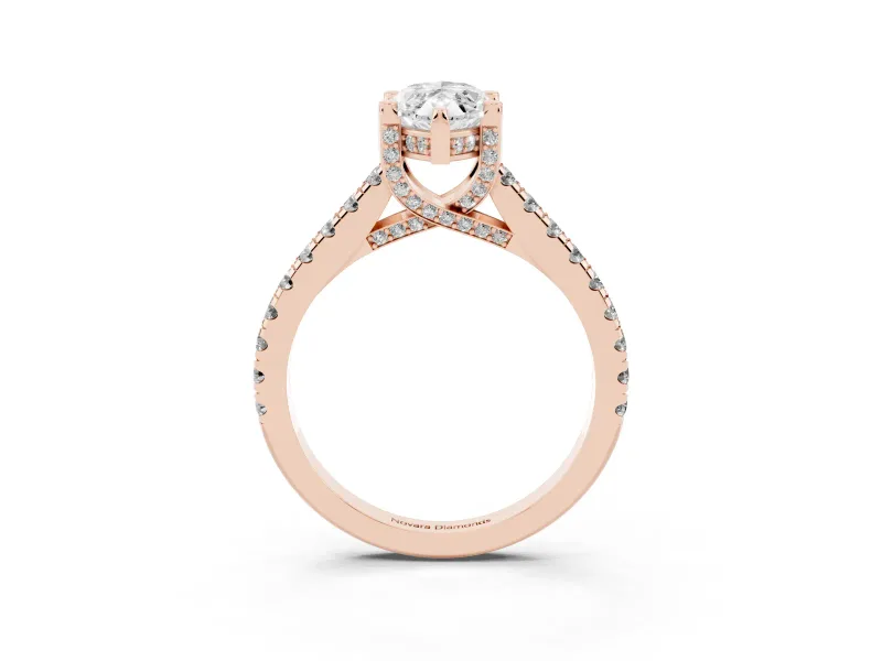 Marquise Hidden Halo Pave Engagement Ring Setting | Claw Prongs | Rose Gold