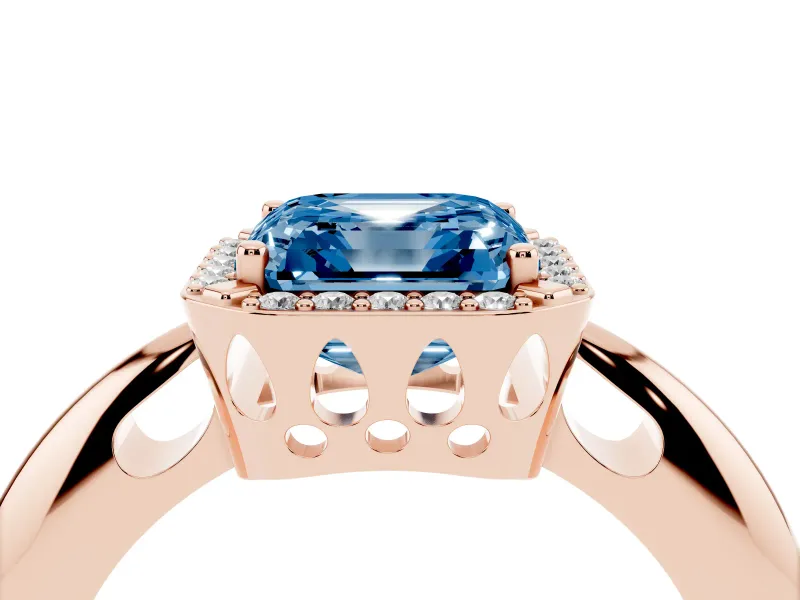 Asscher Cut Halo Engagement Ring Setting for a Fancy Blue Lab-Grown Diamond | Plain Band | Rose Gold