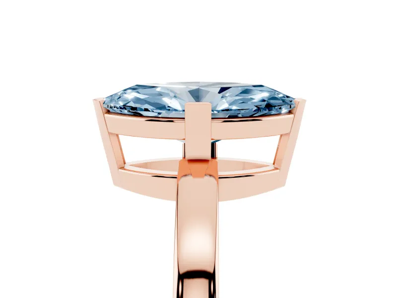 Fancy Blue Marquise Cut Diamond Solitaire Ring Set in Rose gold with Prong Head and Smooth Polished Band