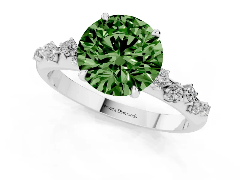 Round Graduated Solitaire Engagement Ring Setting for a Fancy Green Lab-Grown Diamond | Platinum