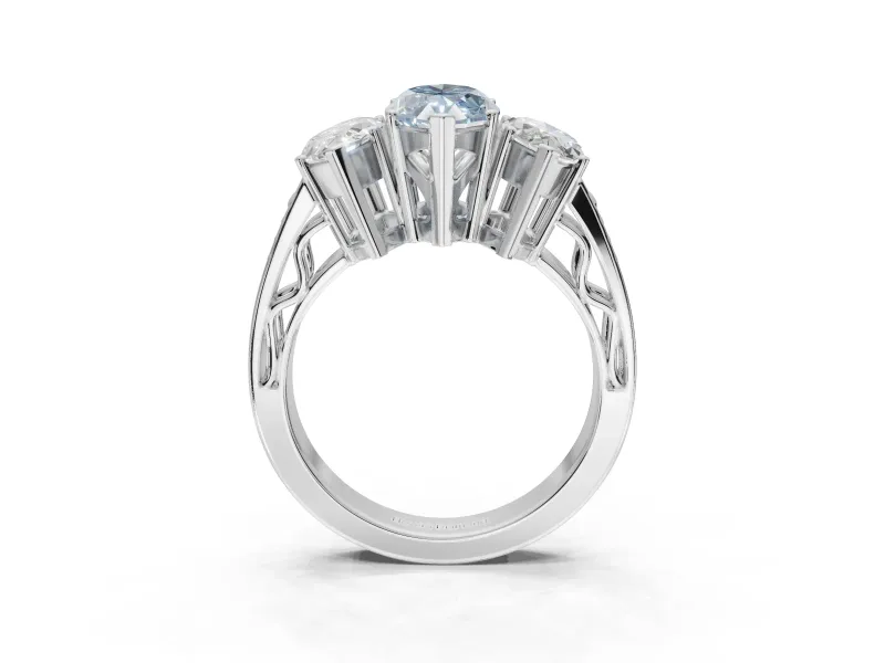 Marquise Three Stone Engagement Ring Setting for a Fancy Blue Lab-Grown Diamond | Beaded Shoulders | Platinum