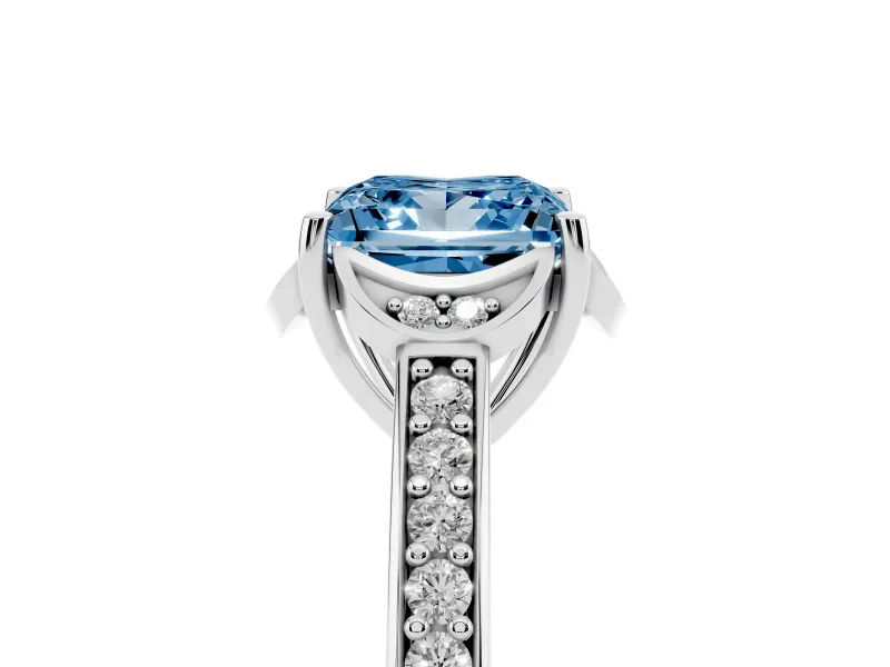 Princess Cut Floral Pavé Engagement Ring Setting for a Fancy Blue Lab-Grown Diamond | White Gold