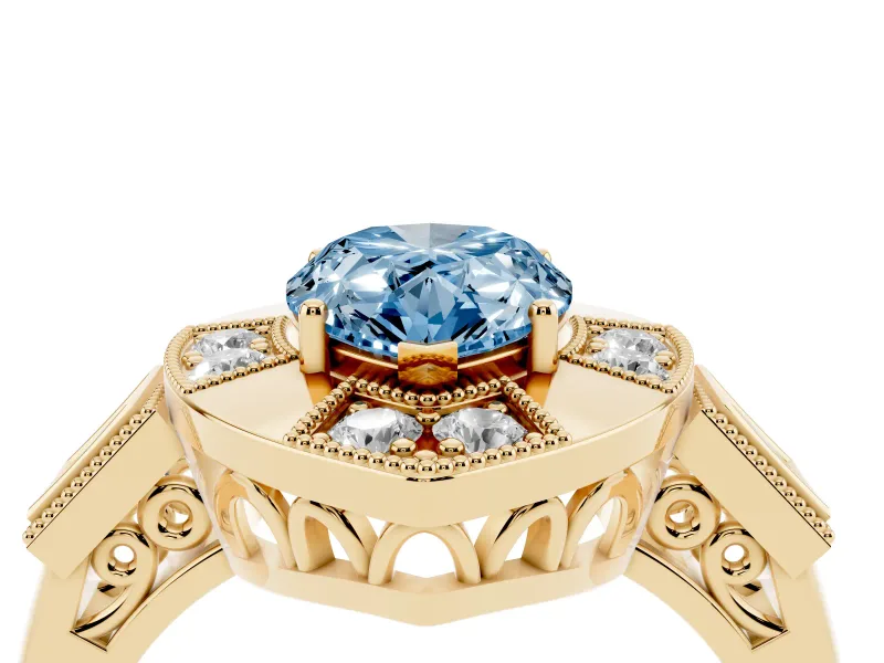 Pear-Shaped Milgrain Sectioned Halo Engagement Ring Setting for a Fancy Blue Lab-Grown Diamond | Yellow Gold