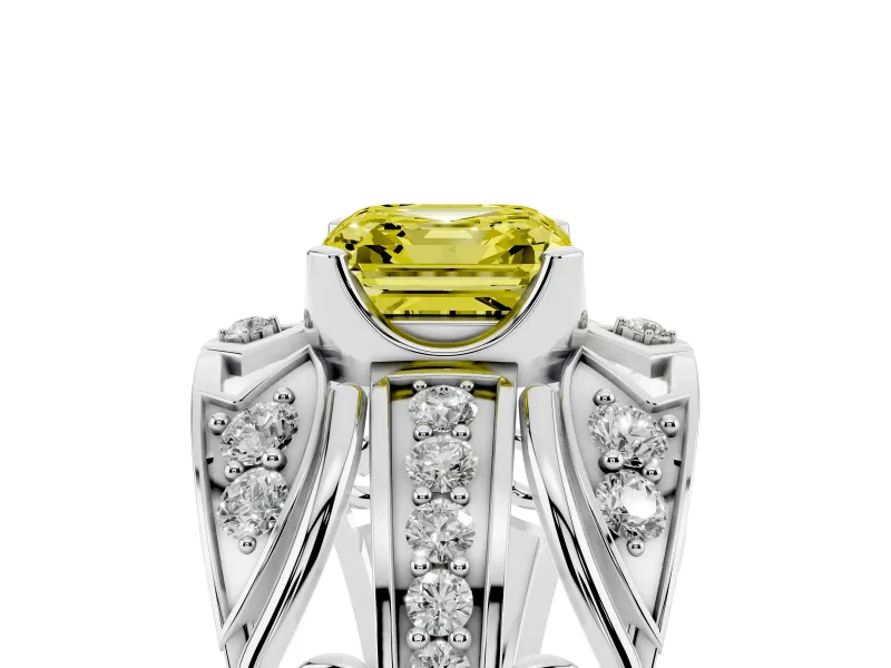 Asscher Cut Art Deco Engagement Ring Setting for a Fancy Yellow Lab-Grown Diamond | Platinum