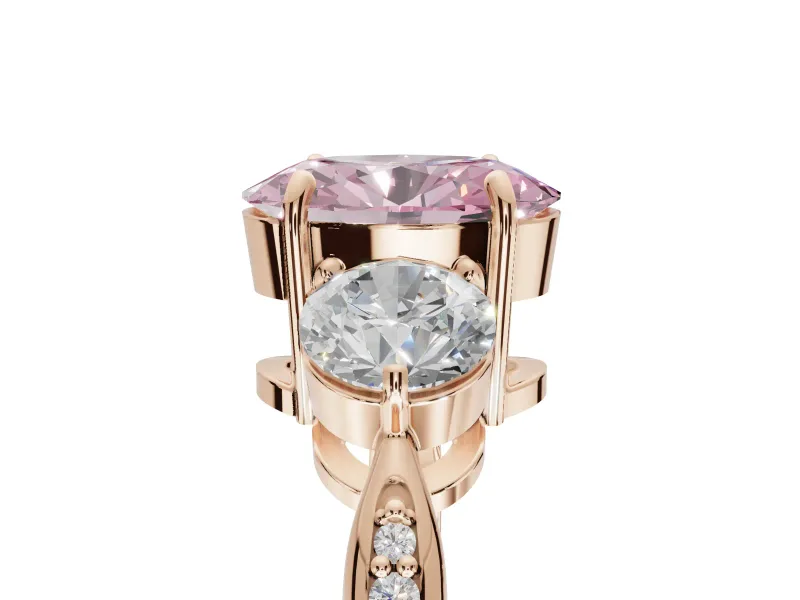 Oval Three Stone Engagement Ring Setting for a Fancy Pink Lab-Grown Diamond | Tapered Pave Band | Rose Gold