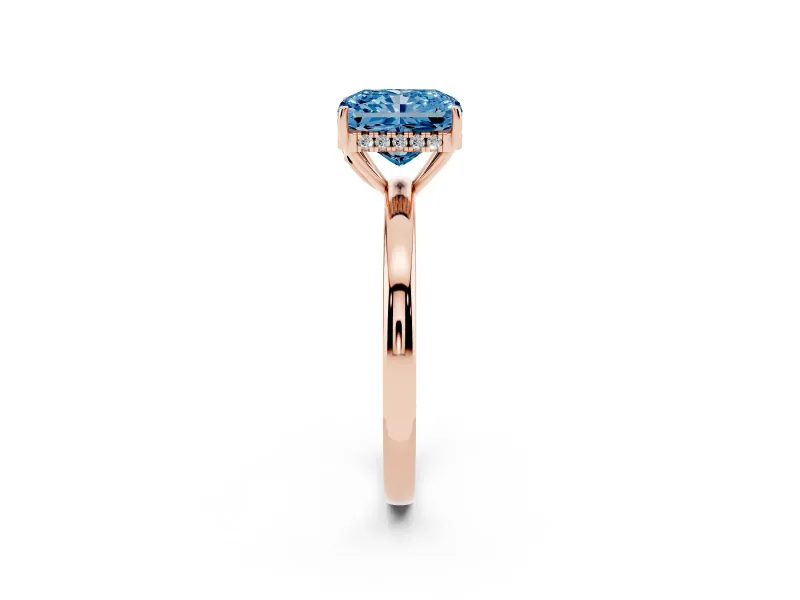 Radiant Cut Engagement Ring Setting for a Fancy Blue Lab-Grown Diamond | Hidden Halo | Rose Gold