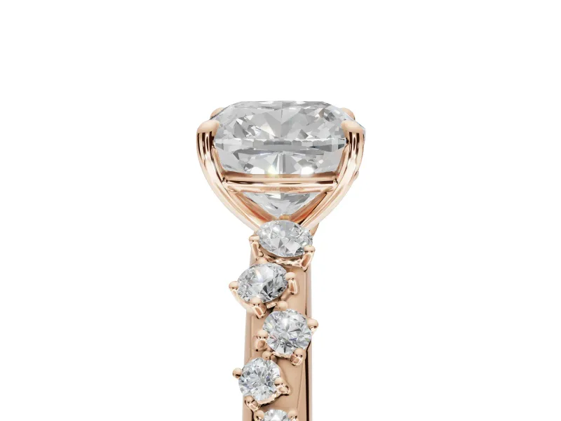 Cushion Cut Solitaire Engagement Ring Setting | Graduated Scattered Accents | Rose Gold