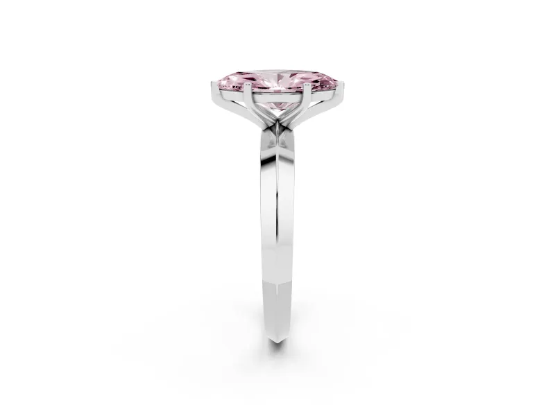 Fancy Pink Marquise Cut Diamond Solitaire Engagement Ring Set in White gold with Flat Band and Prong Setting
