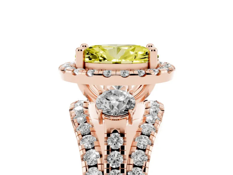 Oval Halo Split Shank Engagement Ring Setting for a Fancy Yellow Lab-Grown Diamond | Round Side Stones | Rose Gold