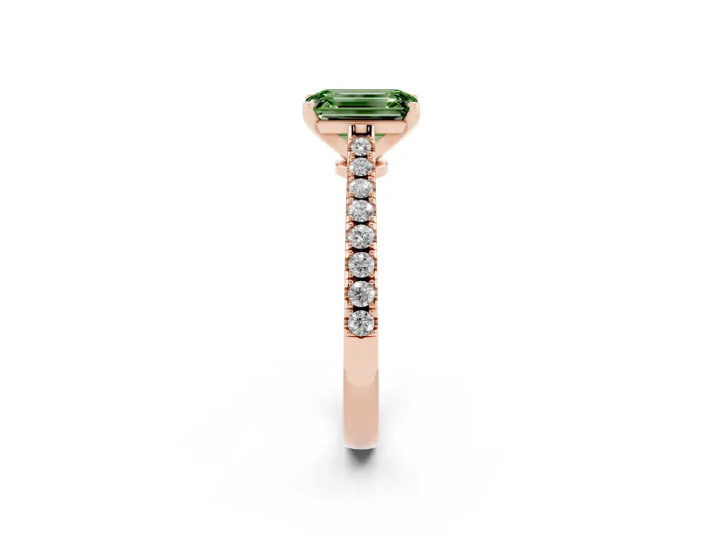 Emerald Cut Pavé Engagement Ring Setting for a Fancy Green Lab-Grown Diamond | Rose Gold - Design NV-24454
