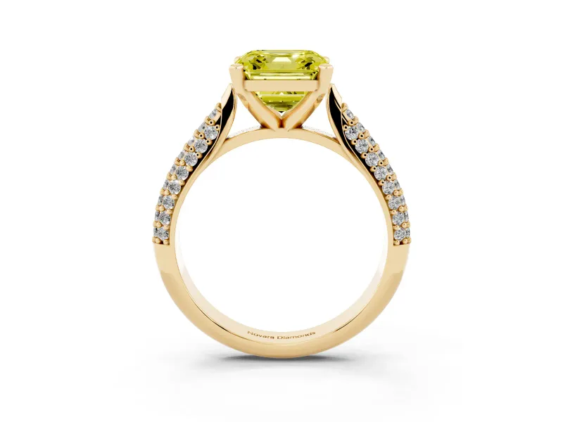 Asscher Cut Pavé Engagement Ring Setting for a Fancy Yellow Lab-Grown Diamond | Multi-Row Shoulders | Yellow Gold