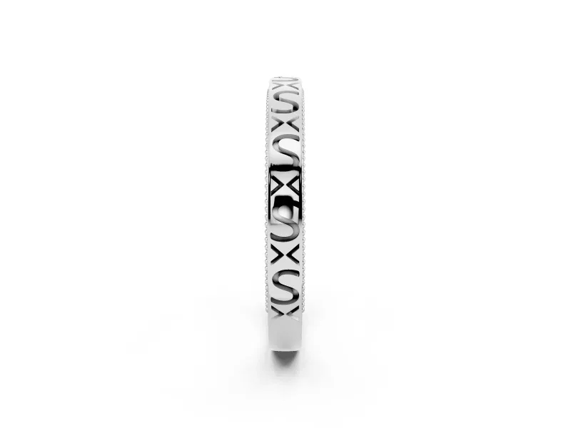 Vintage Engraved Wedding Band | X and Scroll Motifs | Sterling Silver