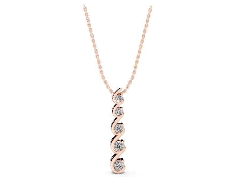 Round Lab-Grown Diamond S-Curve Wire Pendant Necklace | Prong Set | Rose Gold