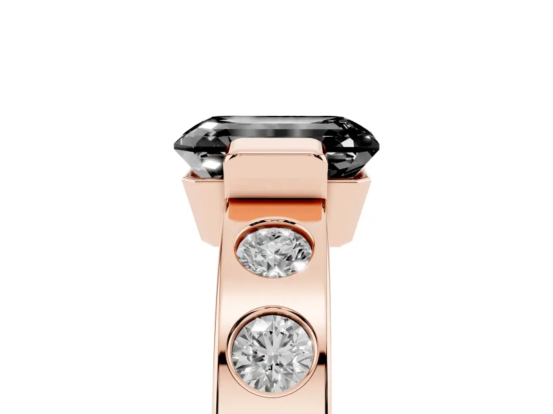 Emerald Cut Tension Style Engagement Ring Setting for a Black Center | Flush Set Accents | Rose Gold