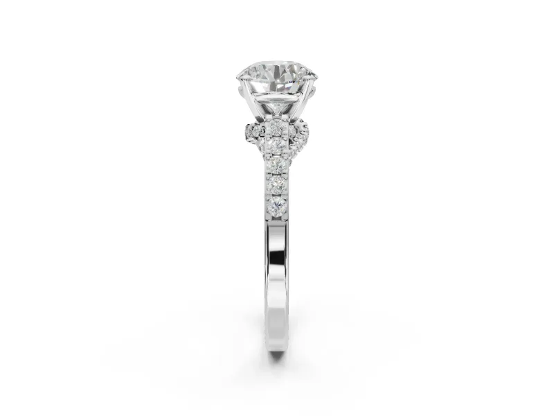 Round Pavé Solitaire Engagement Ring Setting | Crossover Gallery | White Gold