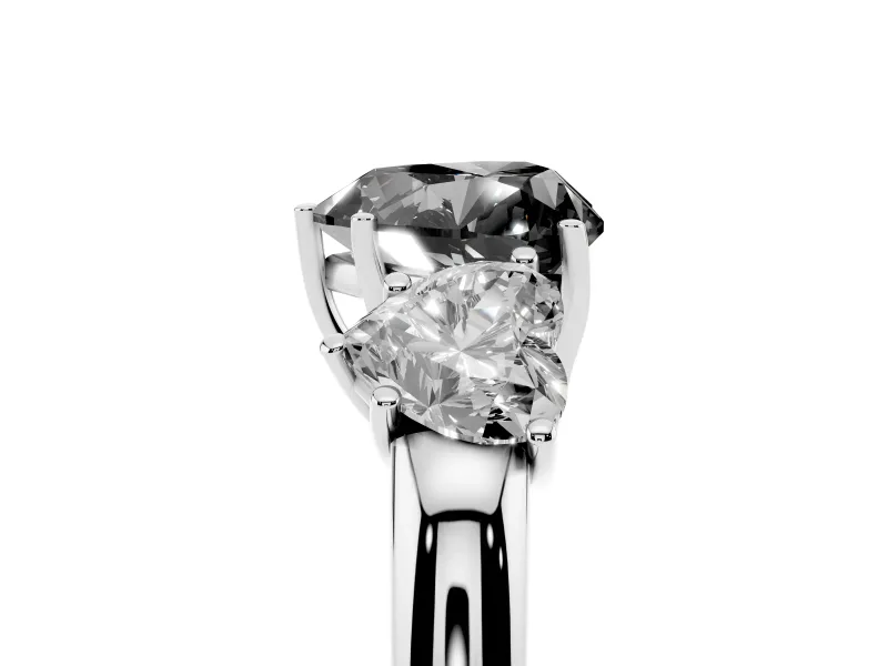 Fancy Black Heart Cut Diamond Three-Stone Ring Set in White gold with Bold Center and Classic Band
