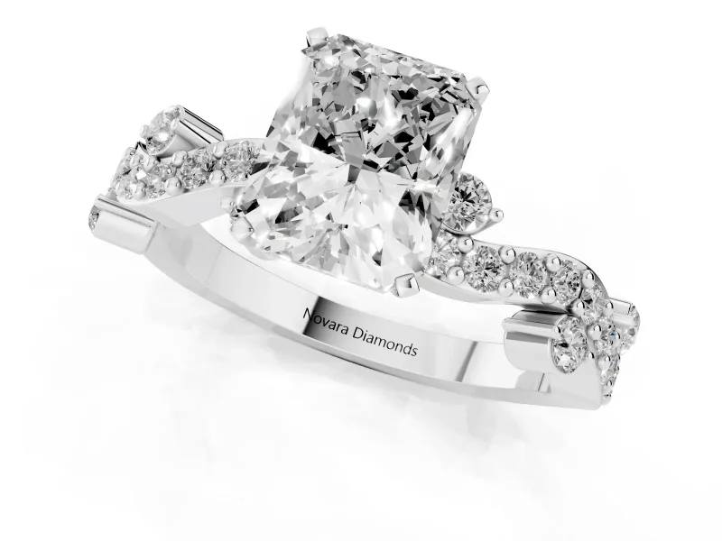 Radiant Cut Diamond Solitaire Twisted Band Set in Platinum with Pavé Setting