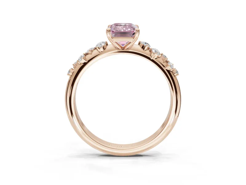 Emerald Cut Graduated Solitaire Engagement Ring Setting for a Fancy Pink Lab-Grown Diamond | Rose Gold