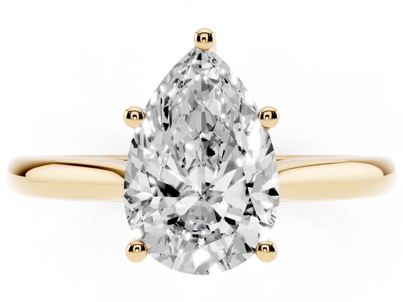 Pear-Shaped Cathedral Solitaire Engagement Ring Setting | Plain Band | Yellow Gold