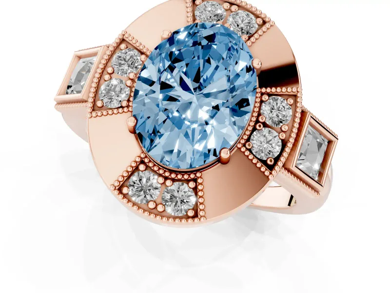 Oval Milgrain Sectioned Halo Engagement Ring Setting for a Fancy Blue Lab-Grown Diamond | Rose Gold