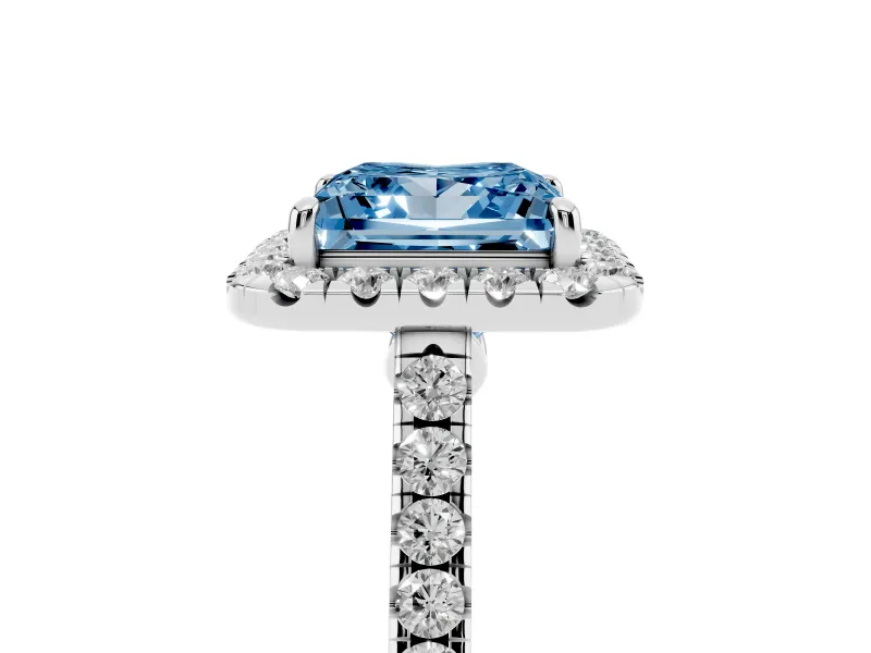 Princess Cut Halo Engagement Ring Setting for a Fancy Blue Lab-Grown Diamond | Pave Shoulders | Sterling Silver