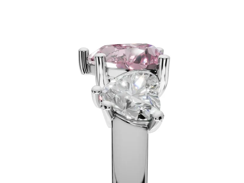 Heart-Shaped Three Stone Engagement Ring Setting for a Fancy Pink Lab-Grown Diamond | Tapered Band | White Gold