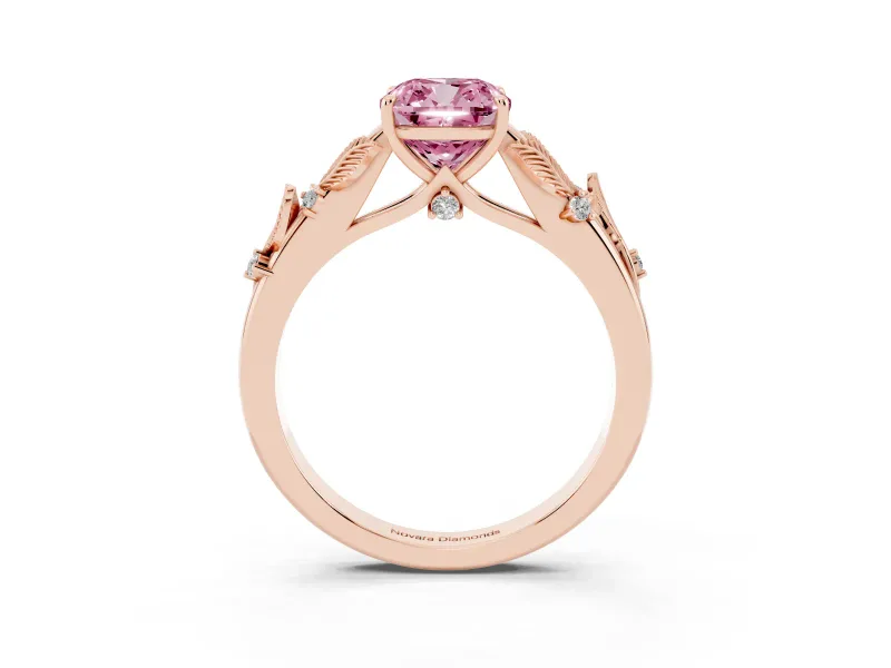 Cushion Cut Leaf Solitaire Engagement Ring Setting for a Fancy Pink Lab-Grown Diamond | Rose Gold