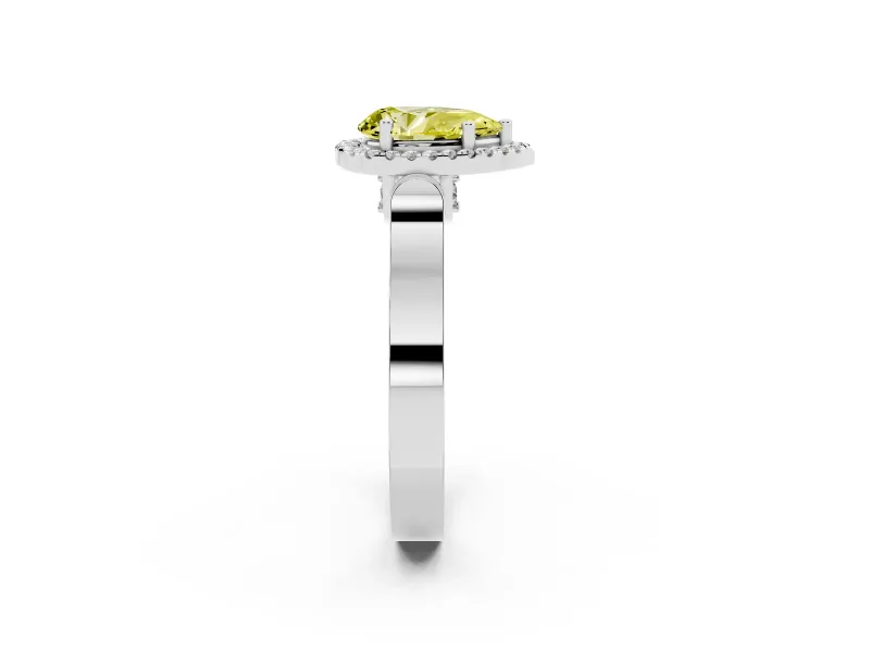 Pear-Shaped Halo Engagement Ring Setting for a Fancy Yellow Lab-Grown Diamond | Pavé Panel Shoulders | White Gold