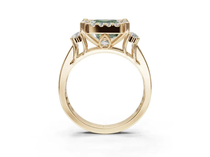 Asscher Cut Halo Engagement Ring Setting for a Fancy Green Lab-Grown Diamond | Graduated Channel Band | Yellow Gold