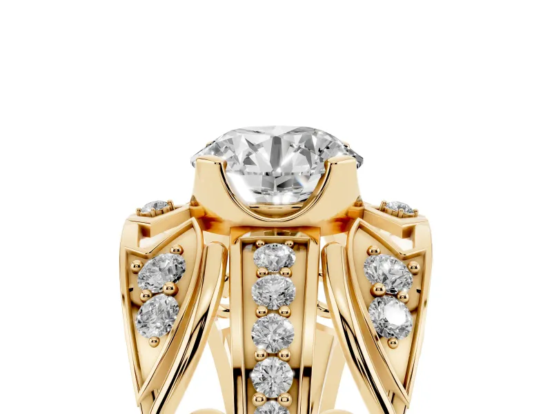 Round Art Deco Graduated Pave Engagement Ring Setting | Split Shank | Yellow Gold