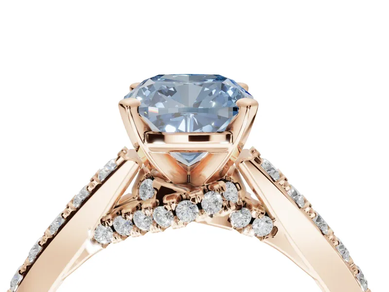Cushion Cut Pavé Solitaire Engagement Ring Setting for a Fancy Blue Lab-Grown Diamond | Crossover Gallery | Rose Gold