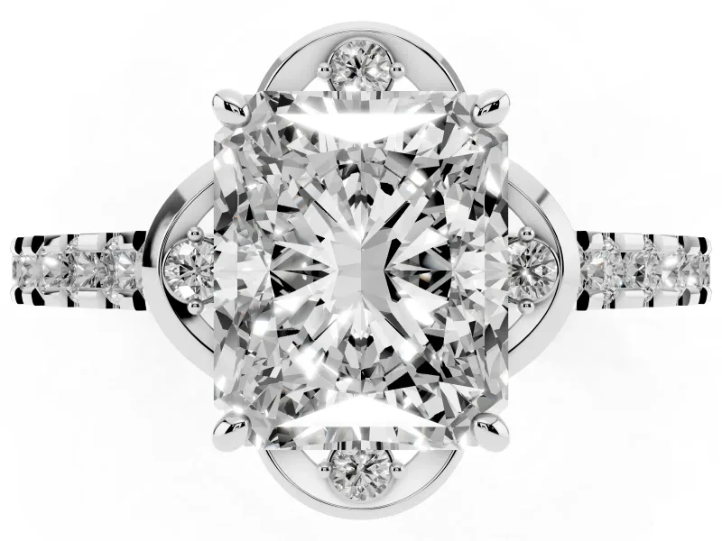 Radiant Cut Floral Petal Engagement Ring Setting | Petal Accents | Sterling Silver