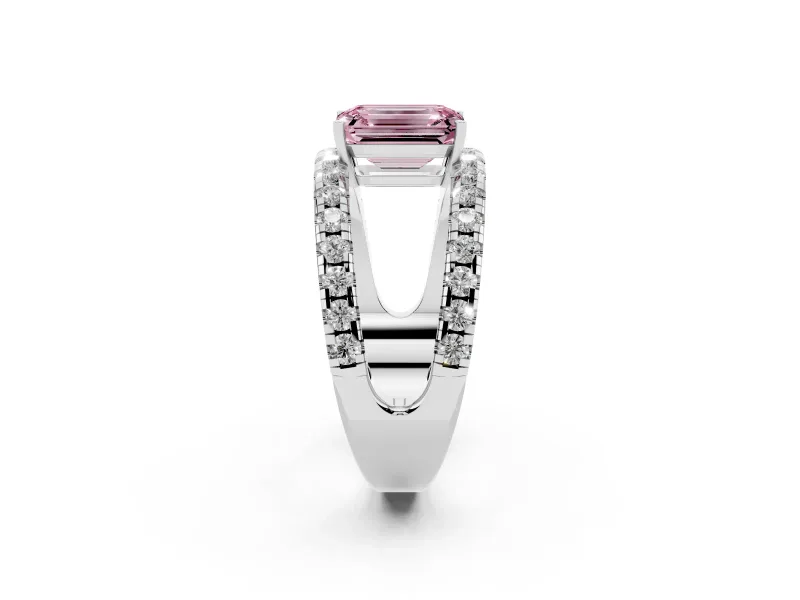 Emerald Cut Split Shank Pavé Engagement Ring Setting for a Fancy Pink Lab-Grown Diamond | Platinum