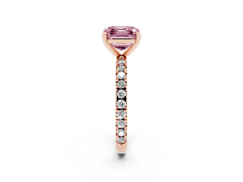 Asscher Cut Pavé Engagement Ring Setting for a Fancy Pink Lab-Grown Diamond | Rose Gold