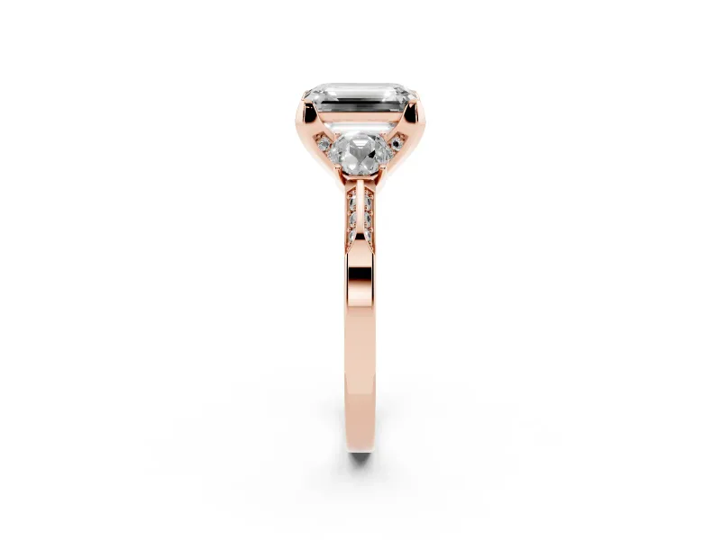 Emerald Cut Hidden Halo Three Stone Engagement Ring Setting for a Fancy Yellow Lab-Grown Diamond | Rose Gold