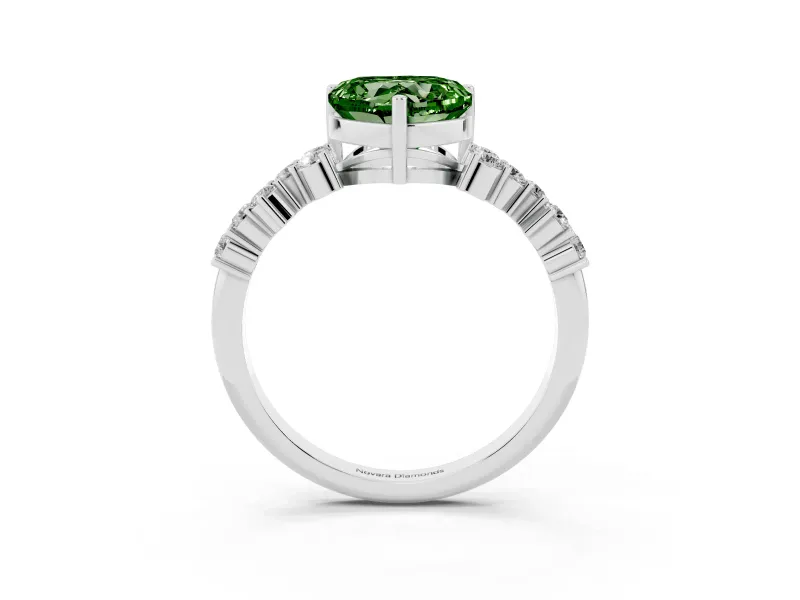 Heart-Shaped Scattered Accent Engagement Ring Setting for a Fancy Green Lab-Grown Diamond | Platinum