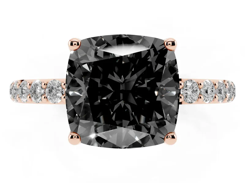 Cushion Cut Pavé Solitaire Engagement Ring Setting for a Black Center | Slim Band | Rose Gold