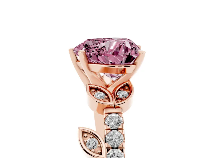 Heart-Shaped Leaf Pavé Engagement Ring Setting for a Fancy Pink Lab-Grown Diamond | Rose Gold