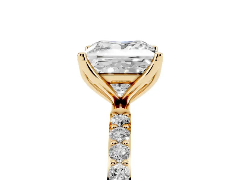 Princess Cut Pave Solitaire Engagement Ring Setting | Fine Line Pave Band | Yellow Gold