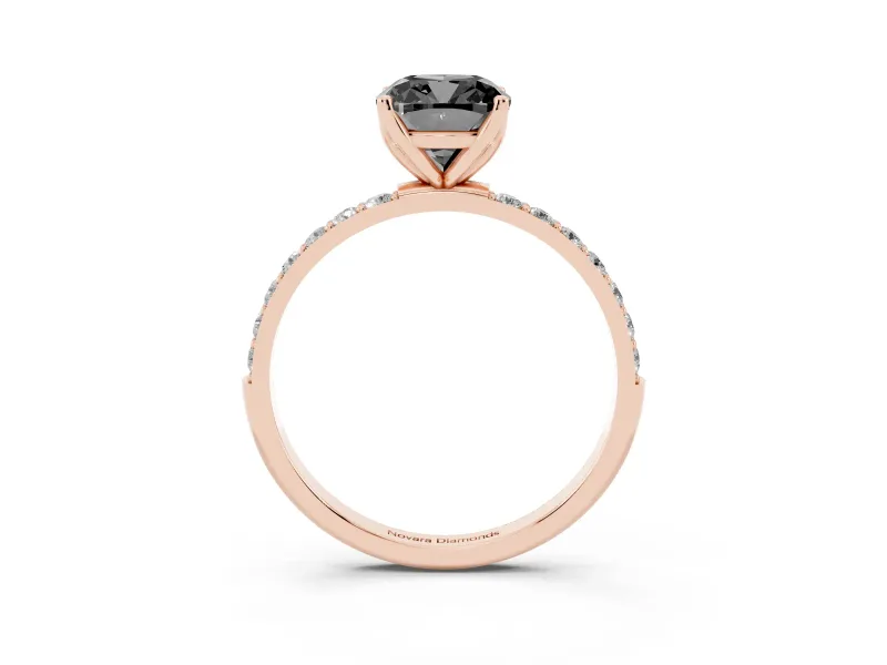 Cushion Cut Pavé Solitaire Engagement Ring Setting for a Black Center | Slim Band | Rose Gold