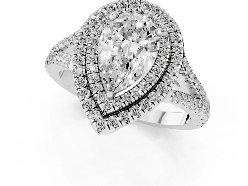 Pear-Shaped Double Halo Split Shank Engagement Ring Setting | Pavé Shoulders | Platinum