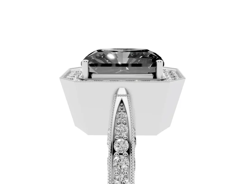 Radiant Cut Milgrain Halo Engagement Ring Setting for a Black Center | Side Stones | White Gold