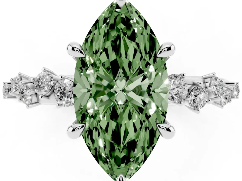 Marquise Graduated Accent Engagement Ring Setting for a Fancy Green Lab-Grown Diamond | White Gold