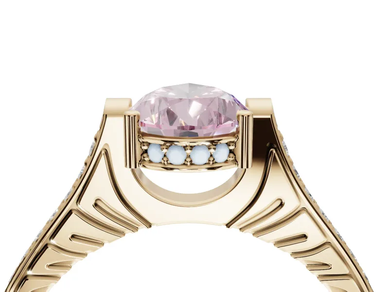 Pear-Shaped Vintage Cathedral Engagement Ring Setting for a Fancy Pink Lab-Grown Diamond | Carved Band | Yellow Gold